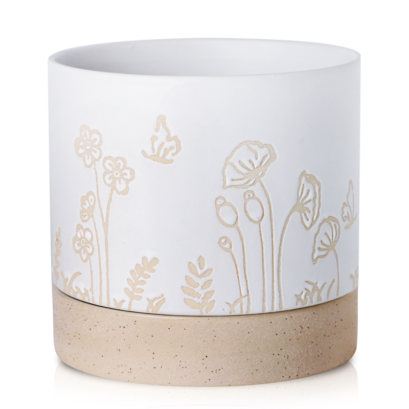 Nihow 6 INCH FLOWER POT SHORT  White & Nature