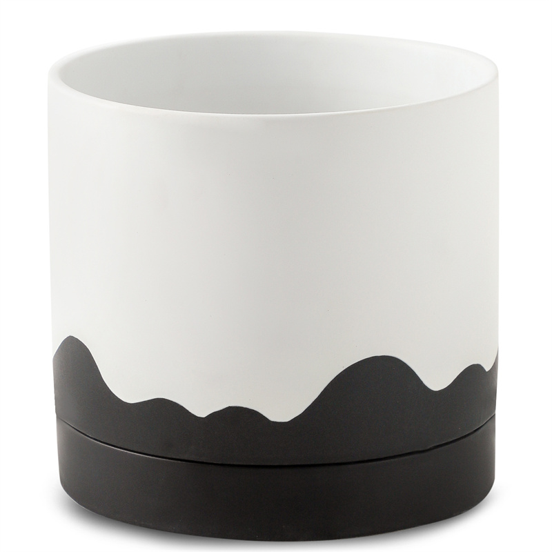 Nihow 8  INCH FLOWER POT SHORT  White & Wave Black