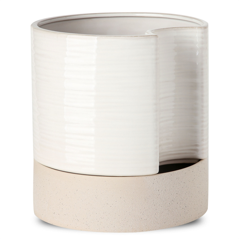 Nihow 8  INCH FLOWER POT TALL  Cream White & Brown