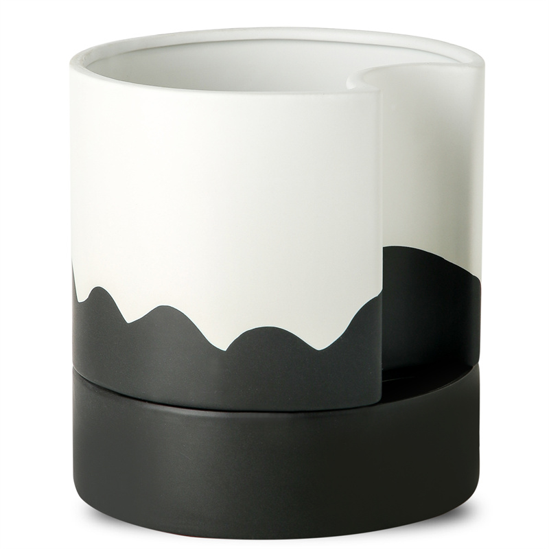 Nihow 8  INCH FLOWER POT TALL  White & Wave Black