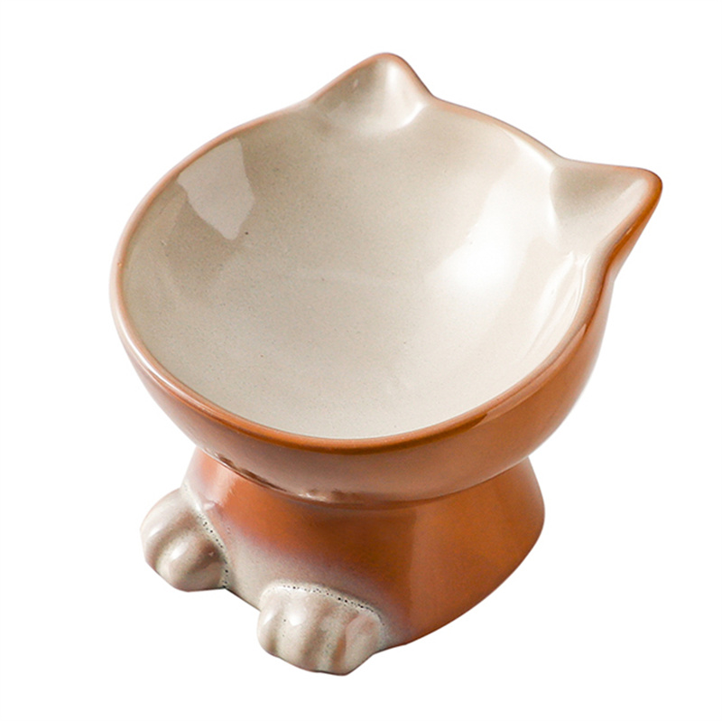 Brown large raised cat bowl