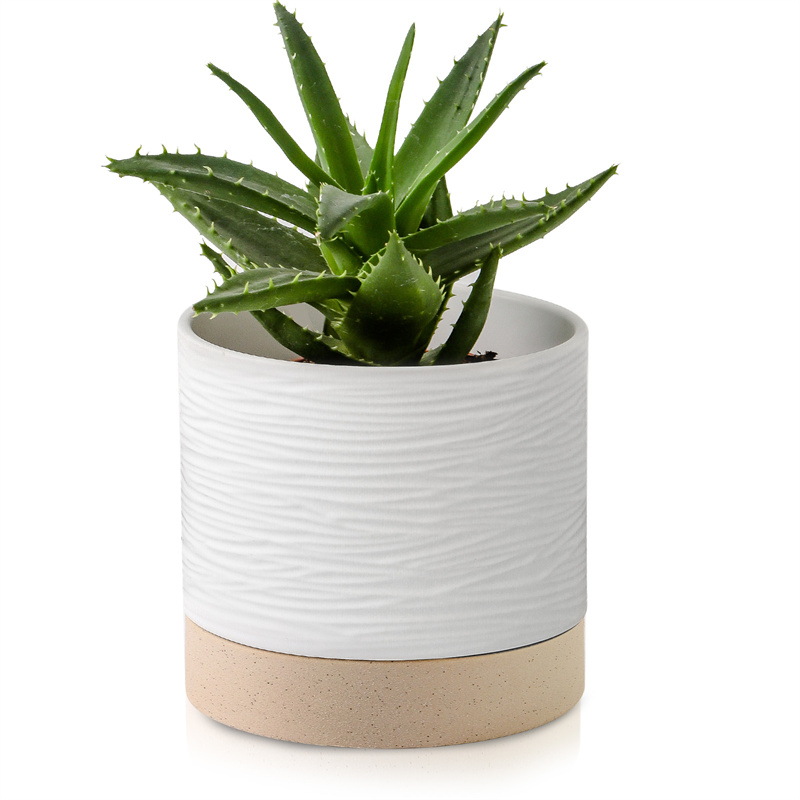 Nihow 6 INCH FLOWER POT SHORT  White & Brown