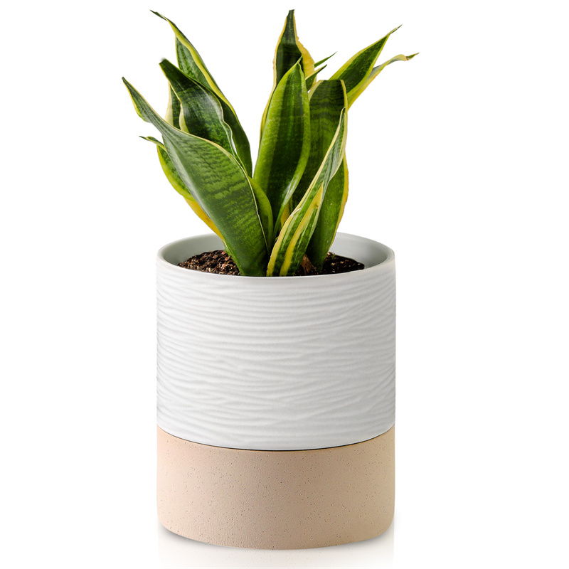 Nihow 6 INCH FLOWER POT TALL  White & Brown