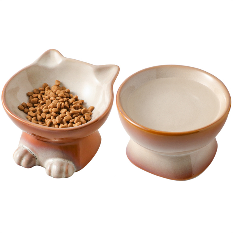 Nihow SET OF 2 SMALL CAT BOWL BROWN