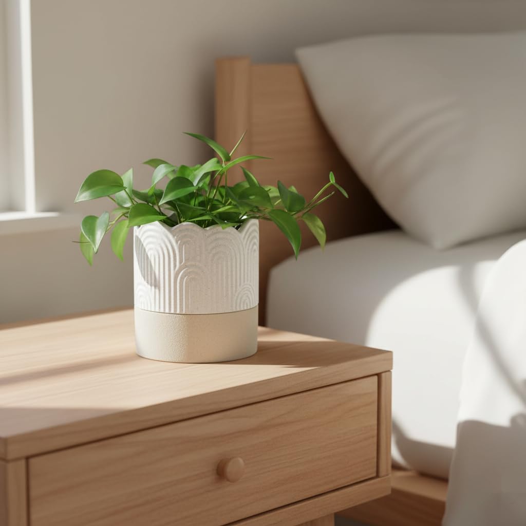 Nihow  4.5 INCH SELF WATERING FLOWER POT Beige & Brown
